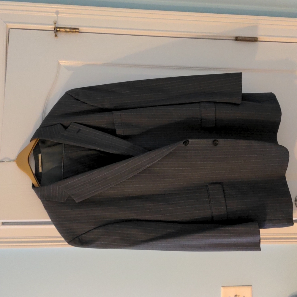 Classic men's suit. Gray pinstriped with cuffed pants, 29" inseam